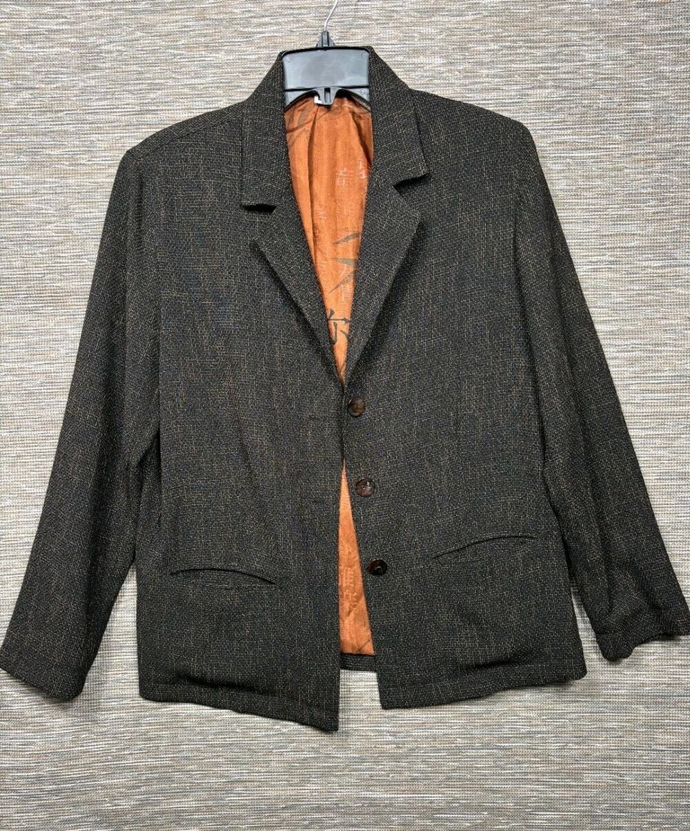 Chico's Blazer Suit Jacket Womens Sz 1 US M Brown Orange 3 Buttons Casual Career